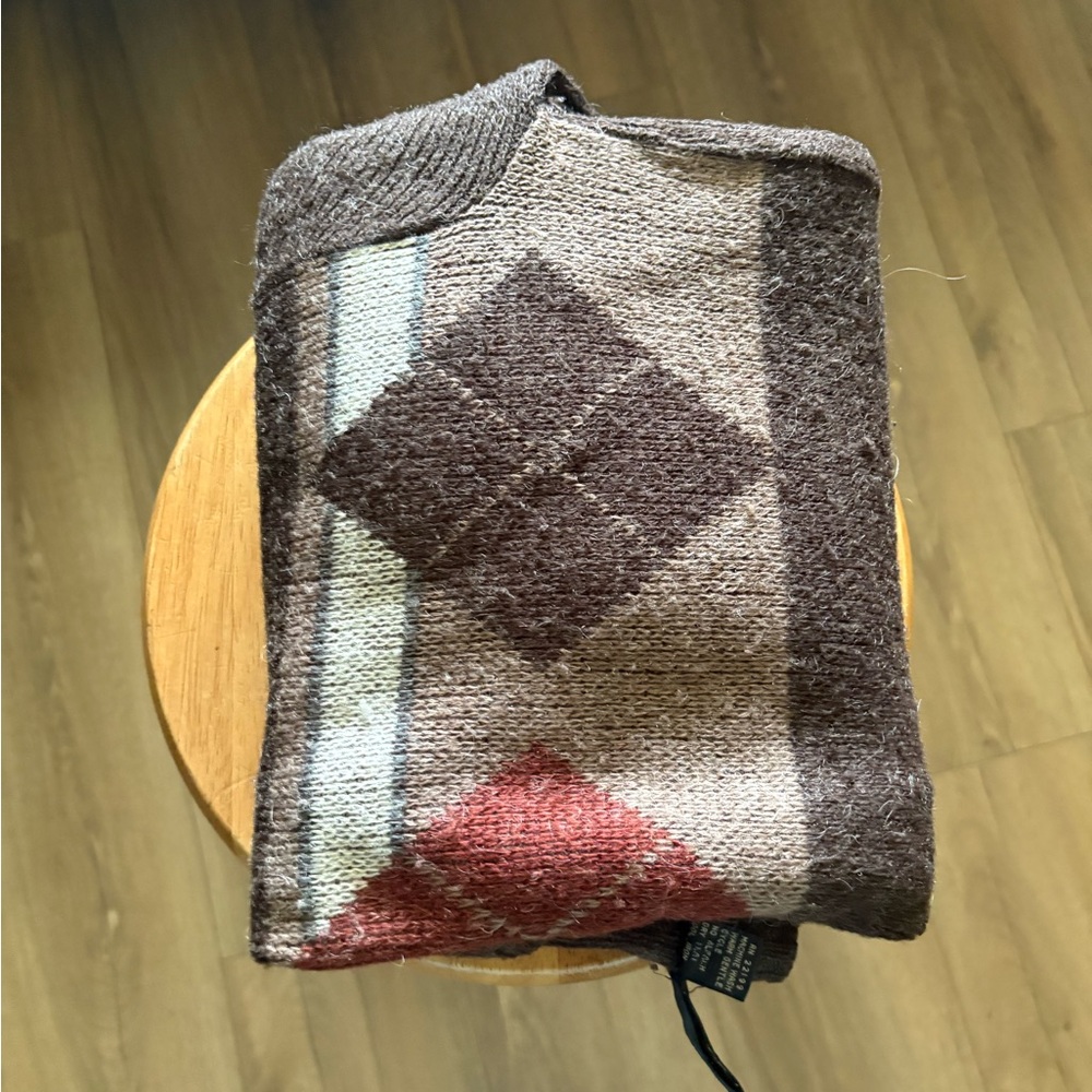 Red and Brown Crewneck Sweater with Geometric Pattern